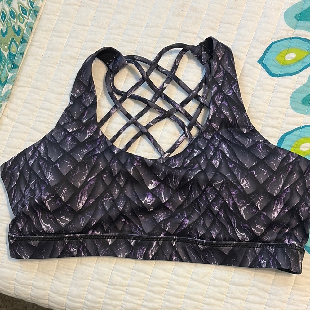 Constantly Varied Gear Black and Purple Sports Bra with Quilted Texture